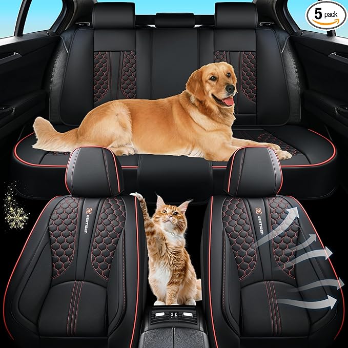 Red Edge Car Seat Covers for Ford Bronco Sport 2021-2025 Car Seat Cover, Leather, 5 Piece Full Set, Waterproof, with Lumbar Support, Suitable for All Seasons