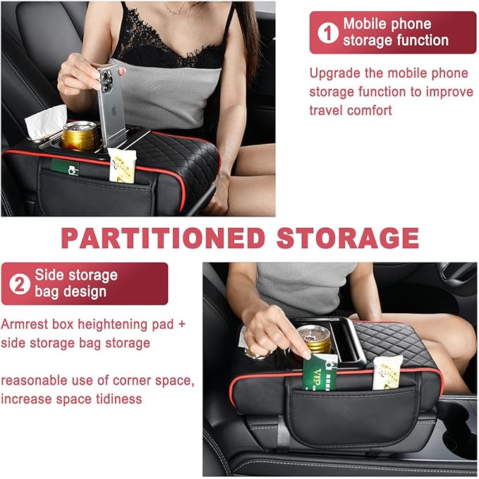 Car Armrest Storage Box for Nissan Hardbody (D21) 1986–1997, Center Console Organizer with Side Pocket, Ergonomic Memory Foam Armrest Cushion, Car Elbow Support Pad,G Orange