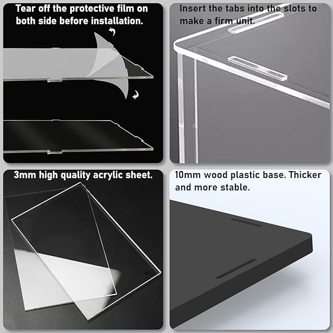 Choowin Acrylic Display Case for Lego Camera 43230 for Lego Guitar 21329 for Lego Optimus Prime 10302 Thickened Clear Acrylic Display Cases for Collectibles Assemble Dustproof Display Box(Black Base)