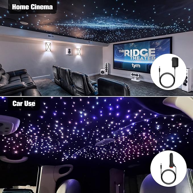 CHINLY Two-color 800pcs Twinkle Starlight Headliner Kit,20w 800 Piece Star Lights for Car,13.1ft Car Star Lights for Ceiling Car,RGBW Starlights Headliner kit,APP Fiber Optic Lights Star Headliner kit