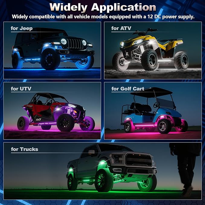 4 Pods Full Angle RGBW LED Rock Lights, RGB with White Rock Light for ATV UTV Golf Cart RZR SXS Truck SUV Car Underbody, 12V Waterproof Neon Multicolor Underglow Kit APP/RF Remote Control Sync Music