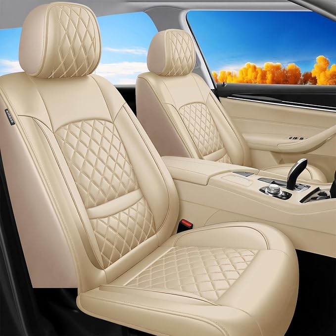 Fit for Sonata Car Seat Covers Compatible with Hyundai Sonata 2004-2026-Waterproof Breathable Leather Automotive Seat Cushions Protector, Airbag Compatible, Full Set 5 Seats(Beige)