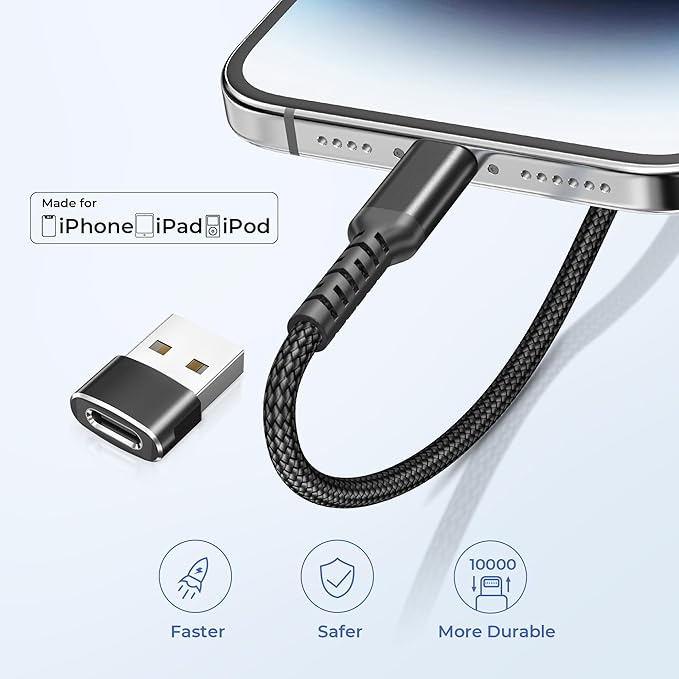 Basesailor USB C to Lightning Charger Cable 3.3FT with USB A Adapter,Type C Power Delivery PD Fast Charging Cord for iPhone 14 13 12 11 Mini Pro Plus,SE,i11,i12,i13 Phone,iPad 9 9th 8 8th Generation