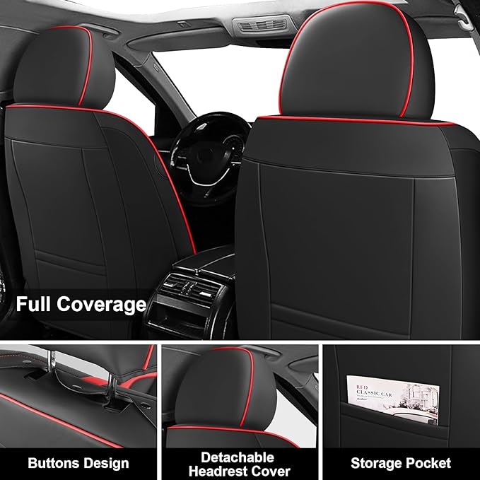 Fit for 98% of Mercedes Benz Car Seat Covers with Headrests, Premium Nappa Leather Seat Cover, Fully Wrapped Protect Modern Style Seat Cover (2-Seat Luxury, Black & Red)