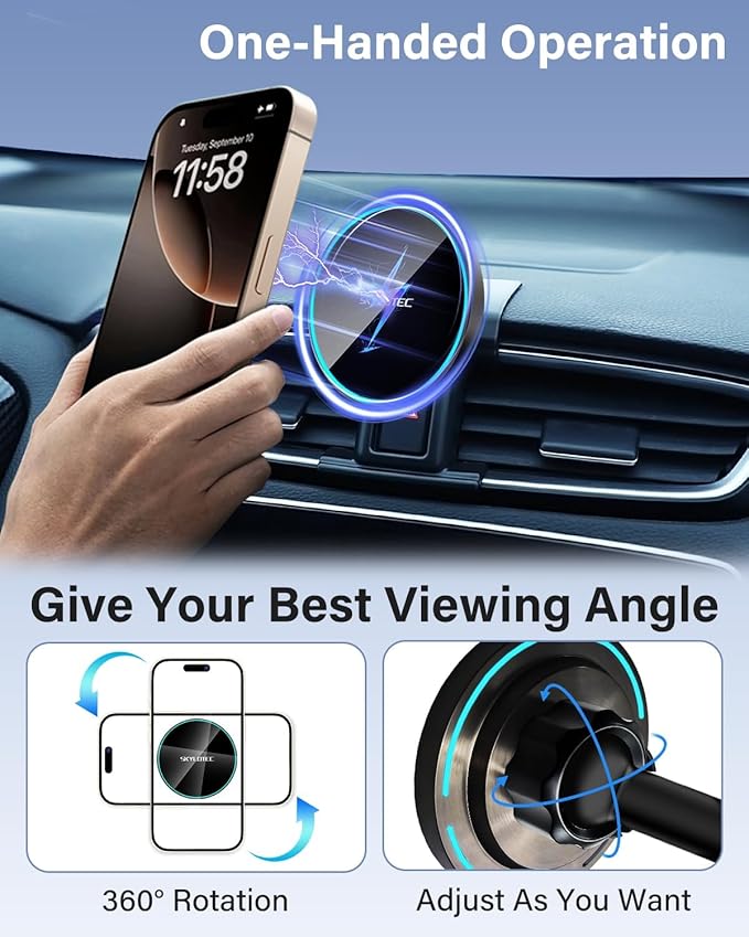 SKYLOTEC Phone Holder for Toyota Camry 2007 2008 2009 2010 2011 Accessories Car Magnetic Phone Mount Compatible with MagSafe, Strong Magnets Fast Wireless Charger Cell Phone Base