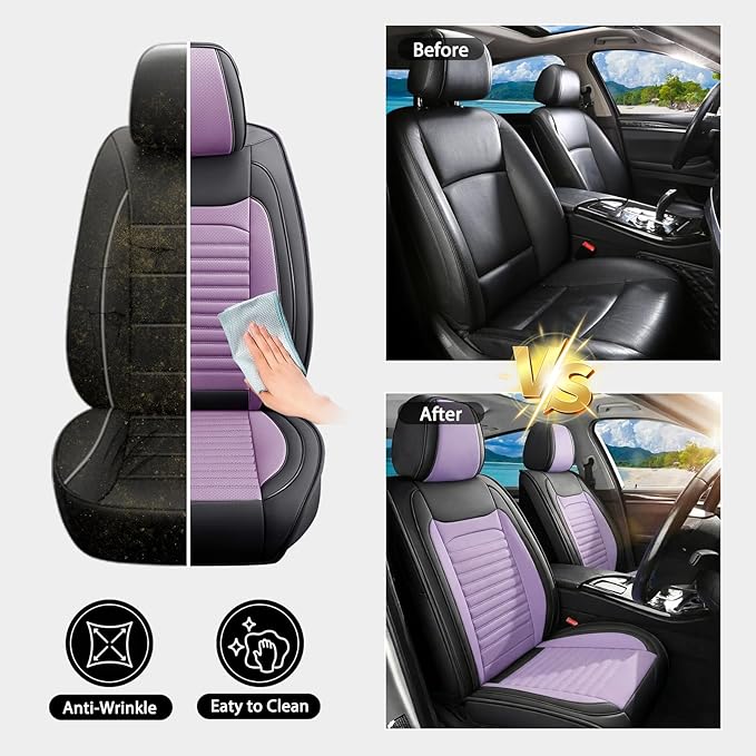 Car Seat Covers Full Set Fit for Toyota Corolla 2001-2025,2026, Premium Faux Leather Car Seat Protector,Breathable Anti-Slip Full Wrapping Edge Seat Covers(Black&Purple,Full Set)