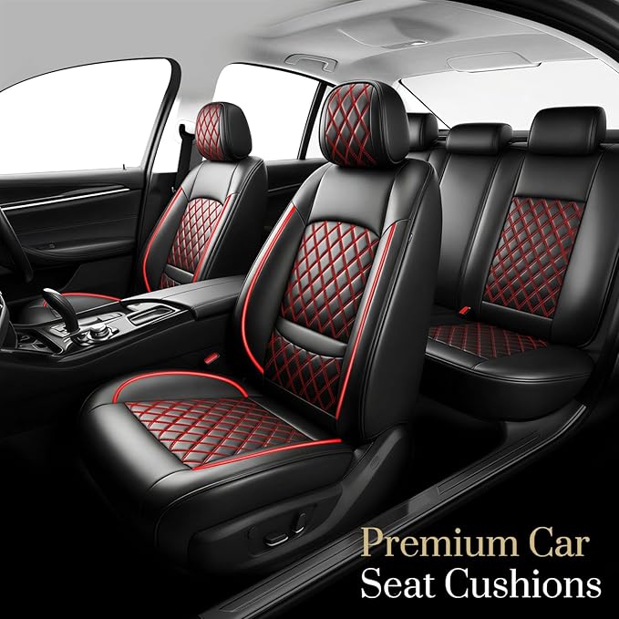 Fit Integra Car Seat Covers for Acura Integra 2023-2026 - Premium Leather, Waterproof, All-Weather, Airbag Compatible, Anti-Slip, Breathable, Easy Install, Seat Protectors, Full Set, Redline