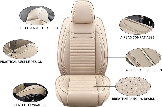 Front Seat Covers Fit for Toyota 4Runner 2001-2026, Car Seat Covers Front Seats, Breathable Faux Leather Automotive Seat Covers Front Pair Anti-Slip Seat Cover(Beige, Front)