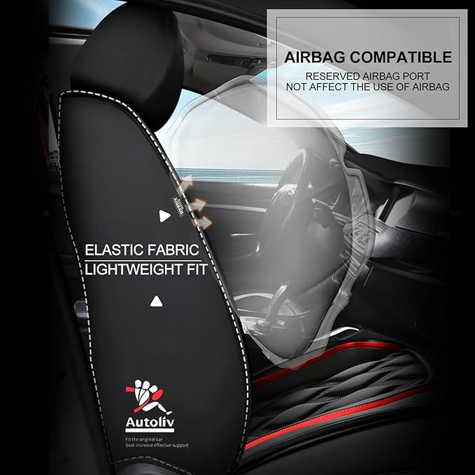 AOMSAZTO Front Seat Covers Fit for Honda Accord 2003-2017 Waterproof Faux Leather Car Seat Cover Compatible with Airbag(2PCS Front, Black&Redline)