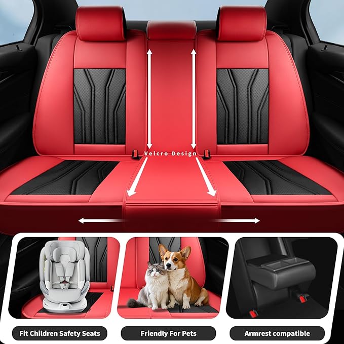 Fit Sentra Car Seat Covers Compatible with Nissan Sentra 2001-2025 2026 - Premium Leather， Waterproof Breathable， All-Weather Seat Cushion Protecto&Airbag Compatible (2 Front Seat Red&Black)