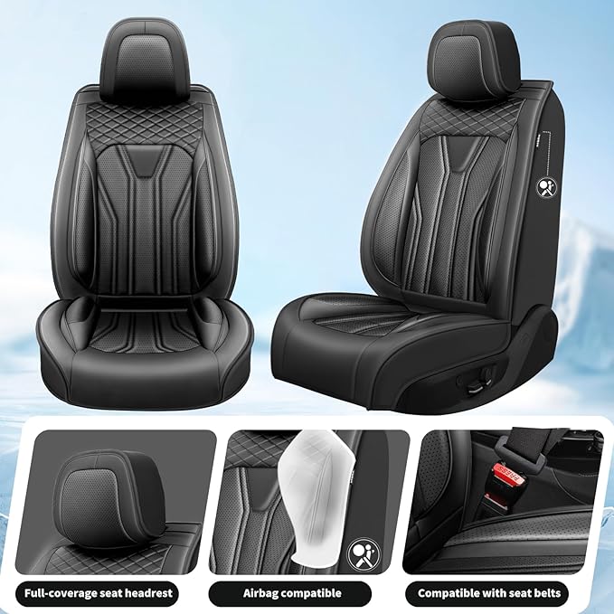 Fit Versa Car Seat Covers Compatible with Nissan Versa 2008-2025 2026 - Full Set Premium Leather， Waterproof Breathable， All-Weather Seat Cushion Protecto&Airbag Compatible （All Black