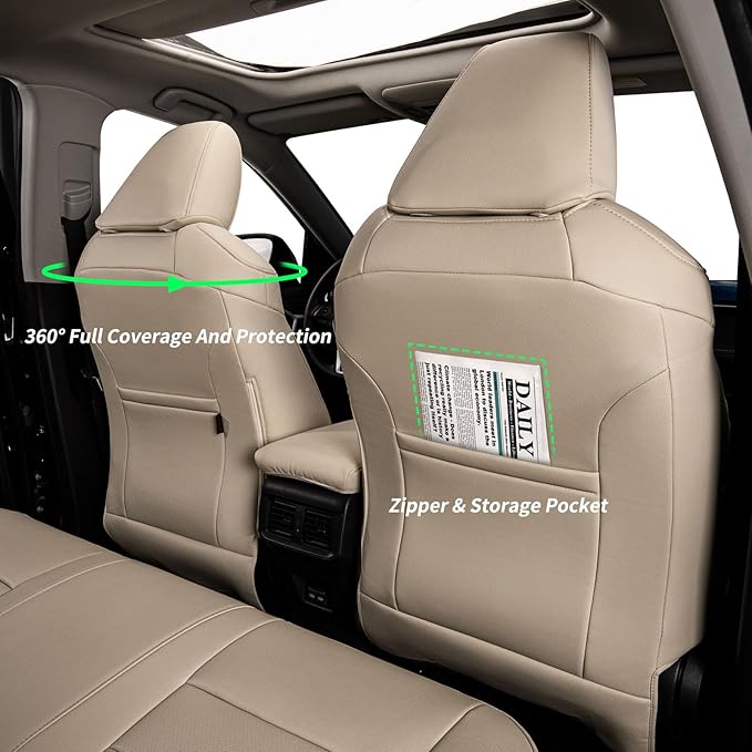 coverdream Rav4 Seat Covers Custom Fit for 2019-2025 Toyota RAV4 LE,XLE,XLE Premium,Limited SUV,Fully Covered,Luxury Waterproof Leather Car Seat Protector(Full Set,Beige)