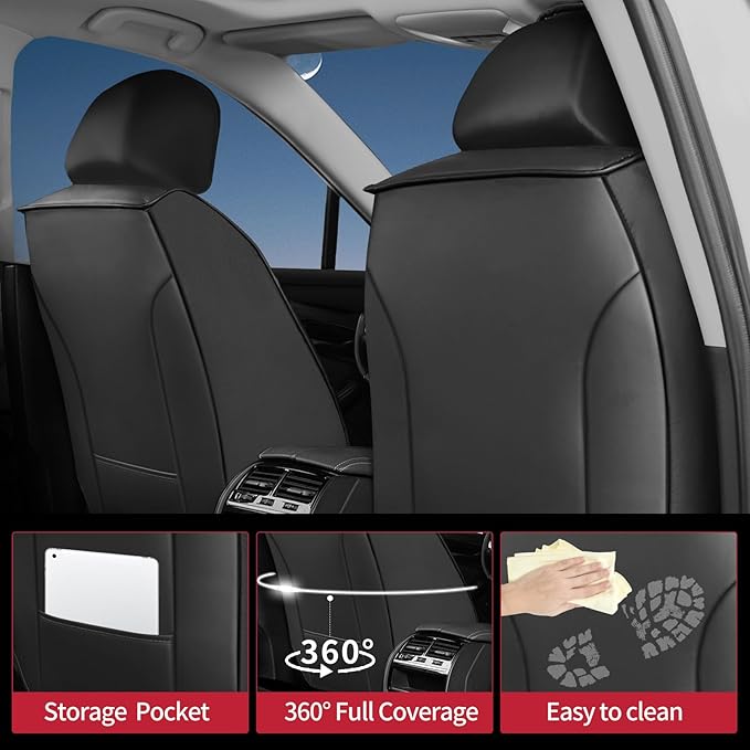 Fit Camry Car Seat Covers for Toyota Camry 2012-2024 2025 2026 - Upgraded Premium Waterproof & Breathable Leather, Airbag Compatible, All-Weather Seat Cushion Protector (Full Set, Black+Red)
