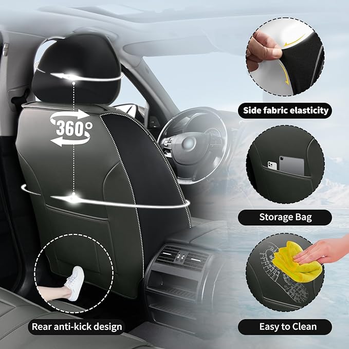 Fit HRV Car Seat Covers Compatible with Honda HRV 2016-2025 2026, Premium Leather Breathable, Wear Resistant, Airbag Compatible, All-Weather Protection & Full Coverage, 2 Front Seat Gray
