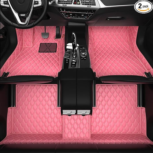 All-Weather car Floor MATS-Suitable for 99% of car Models,Leather car mat, offering Personalized Embroidery and Multiple Color Options,Provide Protection for car Rug (Pink)