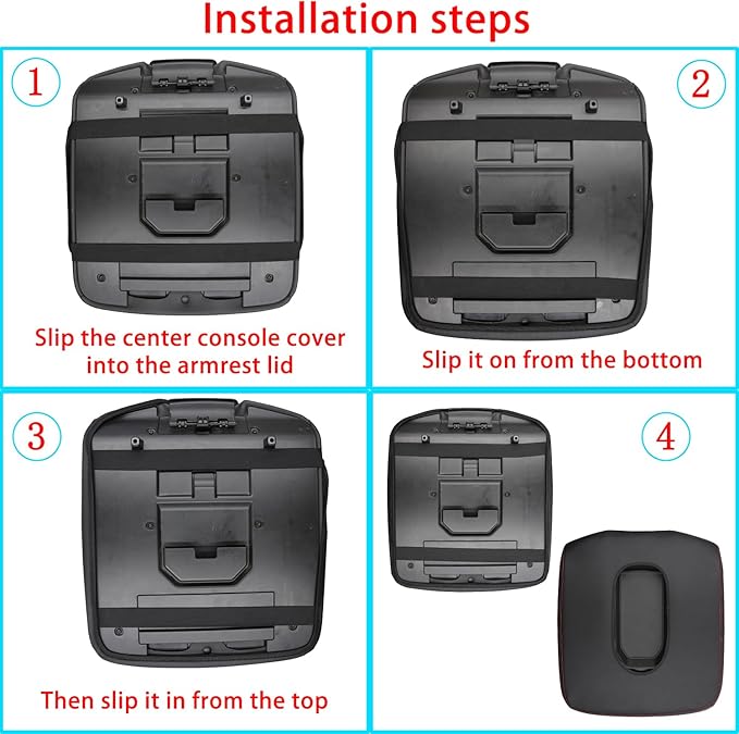Center Console Armrest Cover for Chevy Silverado/GMC Sierra Accessories 2019-2024 2025 Arm Rest Box Pad Middle Console Lid Cushion Leather Protective Case Only for Jump Seat (Red Stitches)