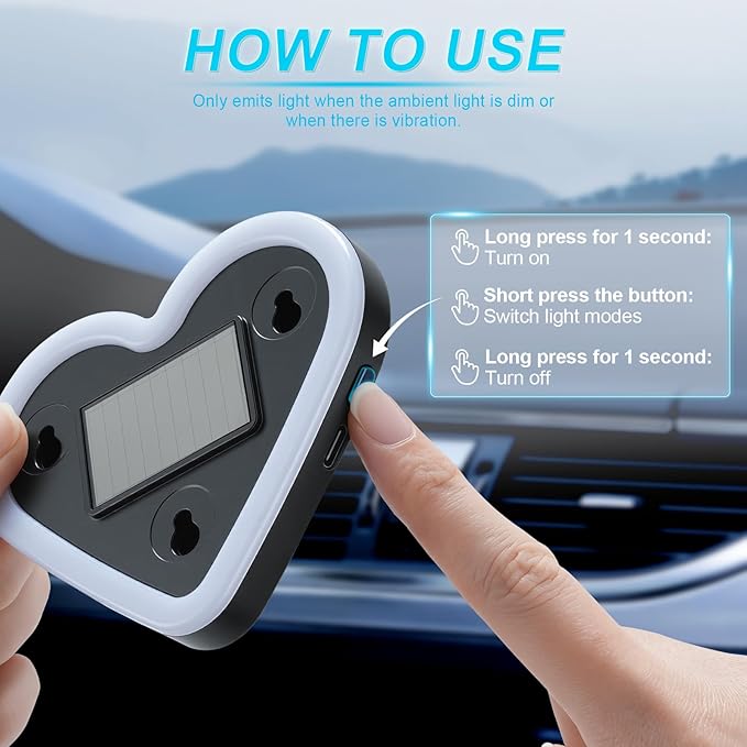 iFunyLED Car LED Interior Lights, Heart-Shaped Ambient Light for Windows, 5 Lighting Modes, Charging Through Type-c and Solar Energy, Car Decorations for Women Men, Pack of 1, (Ice Blue)