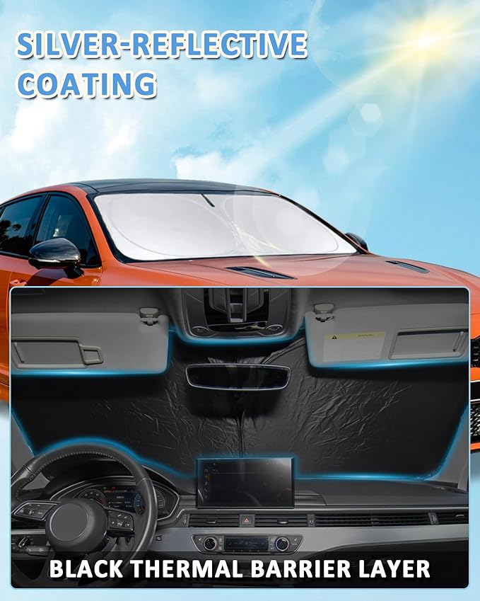 Sun Shade for Challenger Windshield Sunshade for 2015-2023 Dodge Challenger Accessories Coupe,SRT Hellcat,Redeye,GT,RT,TA Coupe,Widebody,SXT,RT Scat Pack Front Window Cover Shield Visor Protector
