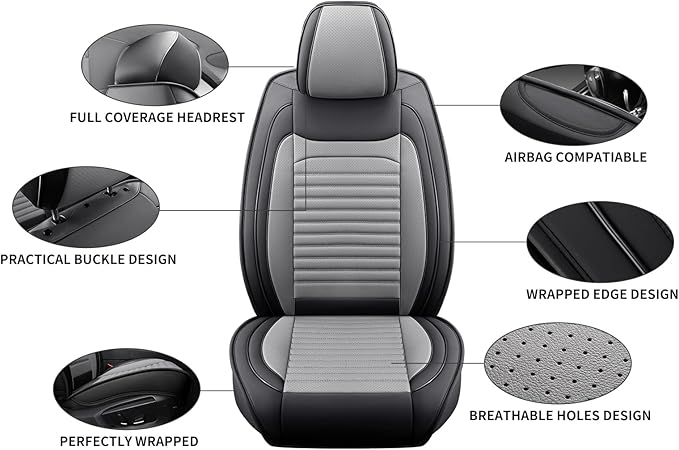 Car Seat Covers Full Set Fit for Toyota Venza 2009-2026, Premium Faux Leather Car Seat Protector,Breathable Anti-Slip Full Wrapping Edge Seat Covers(Black&Gray,Full Set)