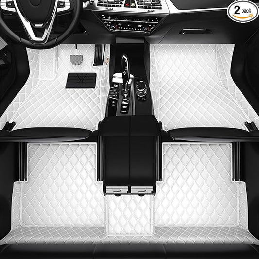 All-Weather car Floor MATS-Suitable for 99% of car Models,Leather car mat, offering Personalized Embroidery and Multiple Color Options,Provide Protection for car Rug (White)