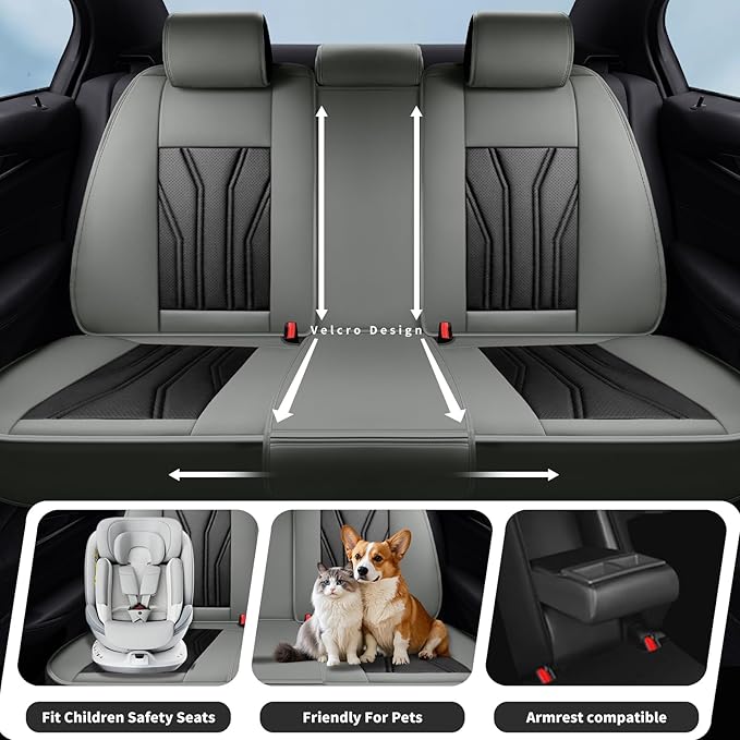 Fit Altima Car Seat Covers Compatible with Nissan Altima 2011-2025 2026 - Full Set Premium Leather， Waterproof Breathable， All-Weather Seat Cushion Protecto&Airbag Compatible （Gray & Black