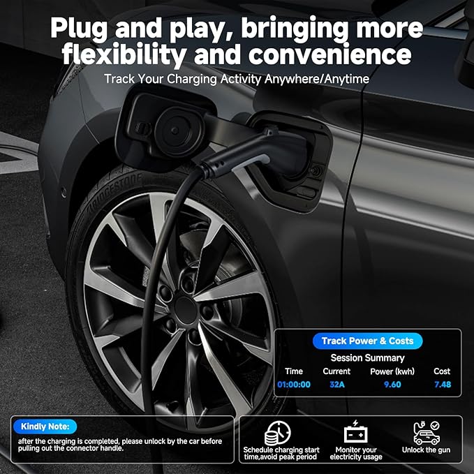 Level 2 EV Charger, 32A/7KW Electric Vehicle Portable Charger with 25FT Cable, Home EV Charging Station, 240V NEMA 14-50 Plug, for All SAE J1772