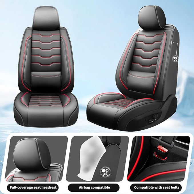 Fit CRV Car Seat Covers Premium Leather for Honda CRV cr-v 2011-2025 2026. Waterproof， Breathable, Scratch-Resistant & All-Weather Seat Cushion Protector (Full Set,Red Line Black)