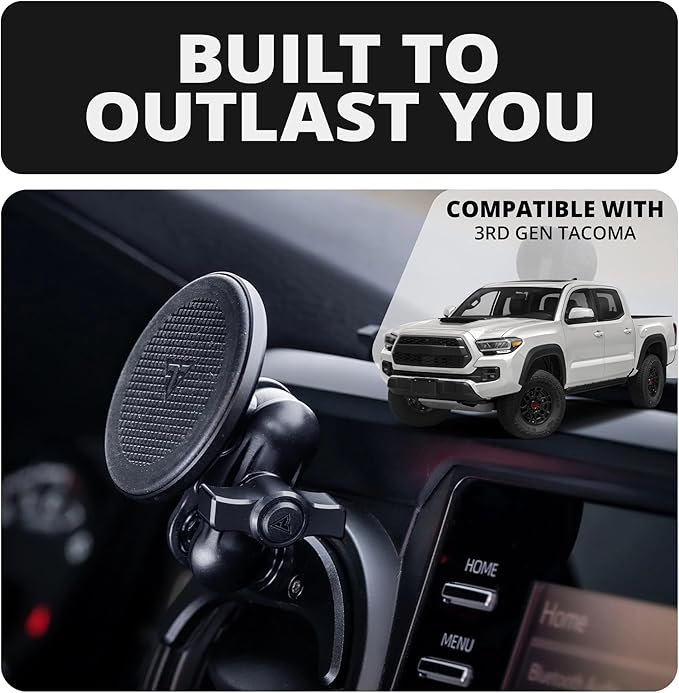 Tackform Link Vent Phone Mount Compatible with 2016-2023 Toyota Tacoma and 2014-2021 Toyota Tundra | Aluminum | Zero Slip | Compatible with MagSafe | Universal Magnetic Holder | 2" Arm | Blue Knob