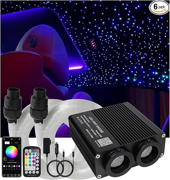 32W Small Size Fiber Optic Lights Kit, Music Activated 800 Strands*0.03in(9.8ft/3m) Optical Fiber APP+RGBW Star Ceiling Light Kit for Car Headliner Starlight/Home