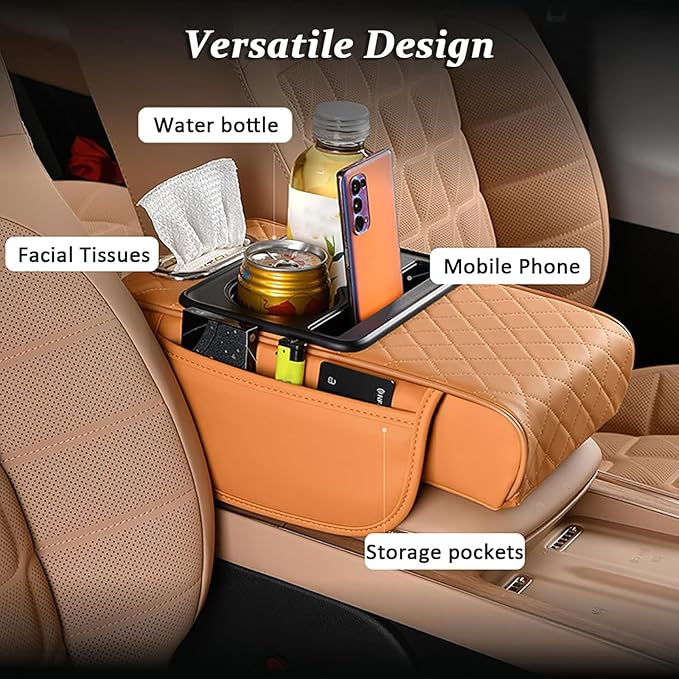 Car Armrest Pad for Toyota RAV4 XA50 RAV 4 2019-2024, PU Leather 5-in-1 Armrest Storage Box Center Console Cover Armrest Cushion Arm Rest Cushion Pads with Cup Holders and Tissue Box, G/Red