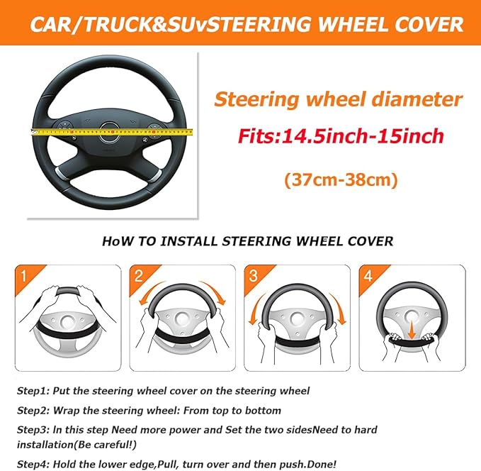 Carbon Fiber Car Steering Wheel Cover, Leather Breathable Non-Slip 14.5-15 Inch Vehicle Steering Wheel Protector, Auto Interior Protection Accessories, Universal for SUV Sedan Truck(White)