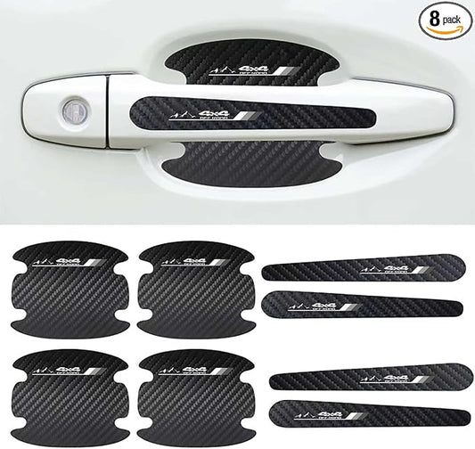 8PCS Stylish 4X4 Mountain Car Door Handle Scratch Protectors, Tri-Color 3 Colors Carbon Fiber Handle Bowl Sticker, Universal Paint Guard Cover