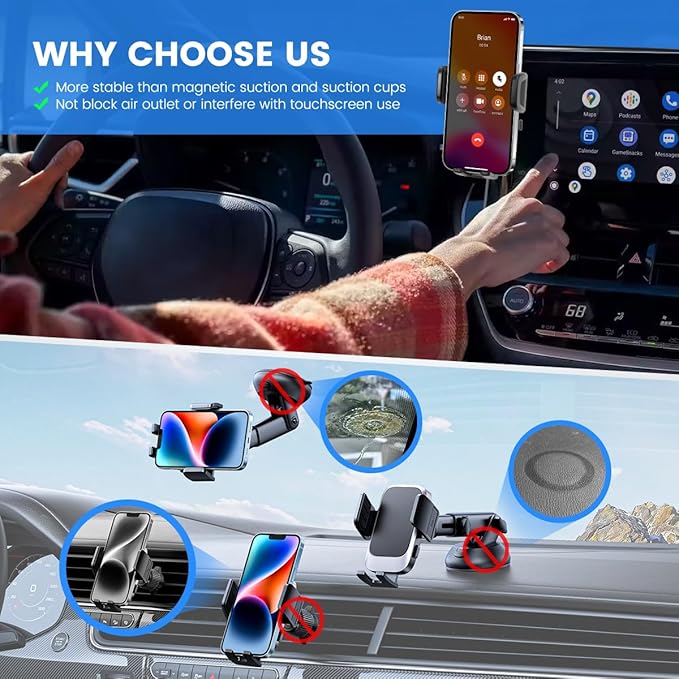 Car Phone Holder Fit for Toyota Highlander 2020-2025 L LE XLE XSE Accessories (Only fit for 8-Inch Screen), Cell Phone Mount Hands-Free 360° Rotation Automobile Cradles