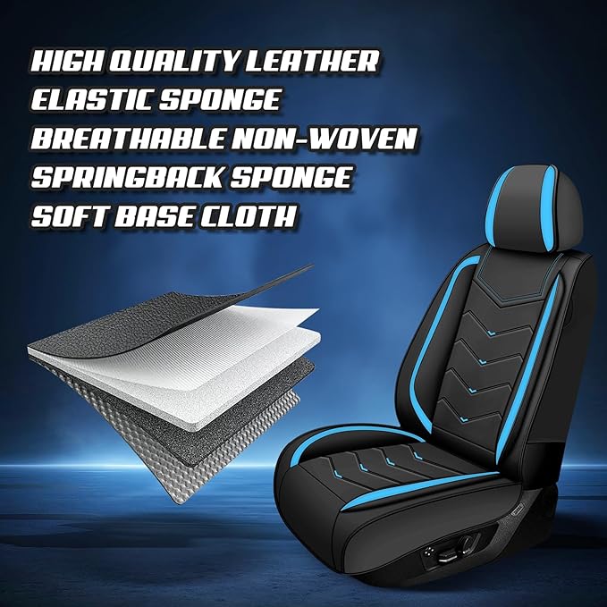 Car Seat Covers for Jeep Grand Cherokee L 2021-2026, Premium Nappa Leather Car Seat Cover, Stylish Sport Seat Covers， Automobile Seat Cover Sets.(Standard 5 Seats/Black Blue)