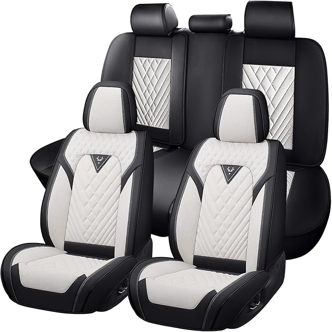 Truck Seat Covers for Ford F250 2011-2026, Waterproof Premium Leather Full Coverage Car Seat Cover, Muscle Sport Style Auto Interior Seat Cover Sets (Full Set/Black White)