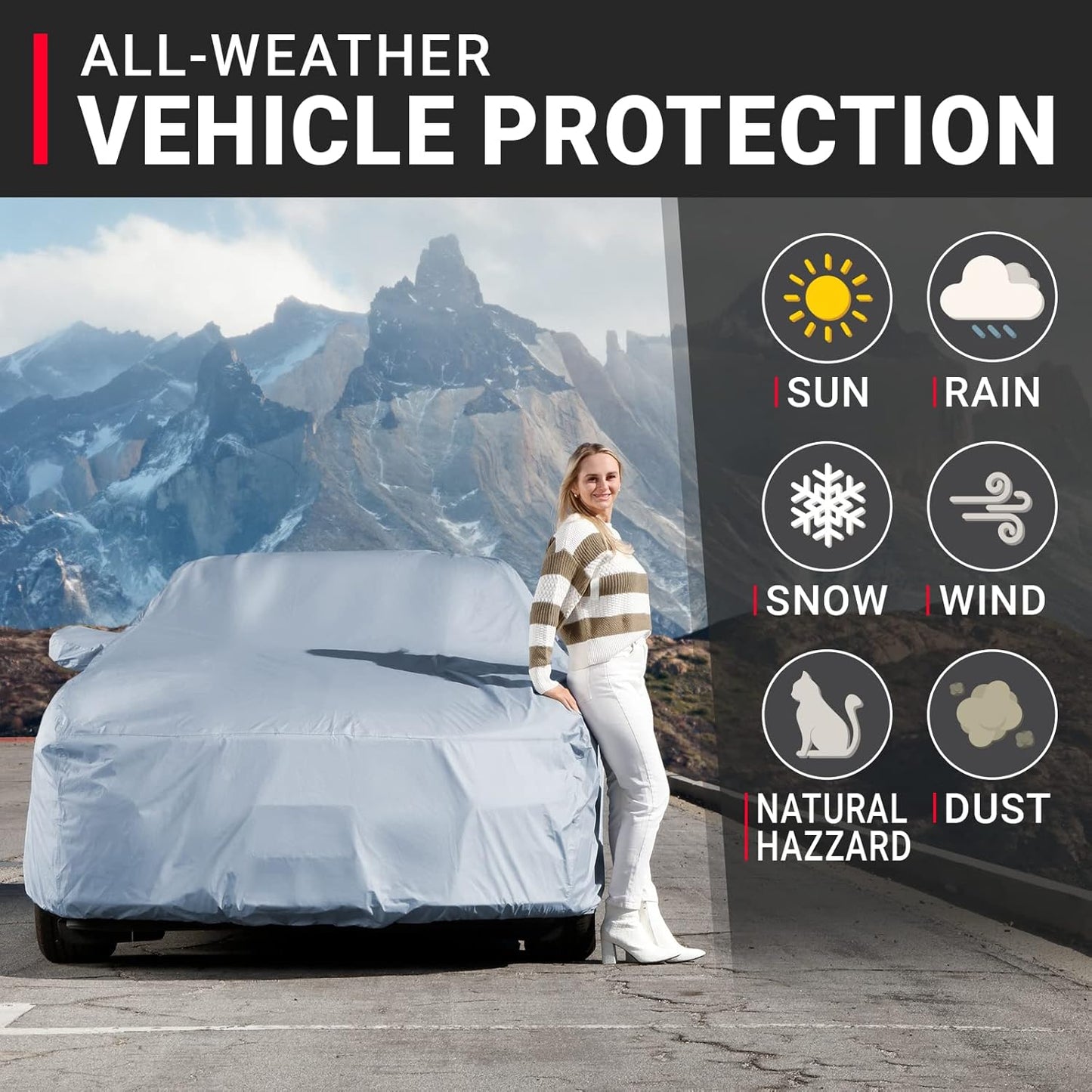 iCarCover Premium Car Cover for 1983-1988 Pontiac Sunbird Wagon Heavy Duty Waterproof All-Weather Automobiles Custom Fit Indoor Outdoor UV Snow Protection Covers with Straps and Bag