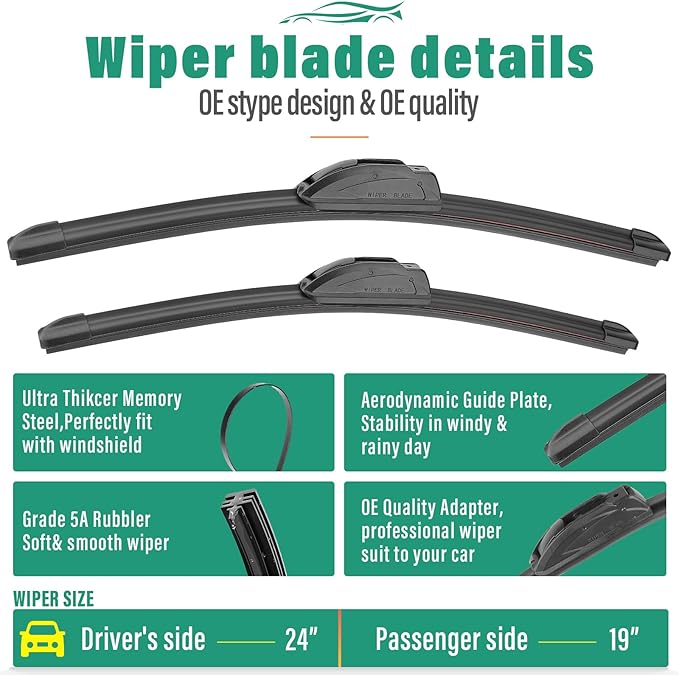 24" 19" 10" Windshield Wiper Blades Replacement for 2014-2024 Infiniti QX80 / 2011-2013 Infiniti QX56 Premium All Weather Front Rear Wipers Set - OEM Quality (Pack of 3)