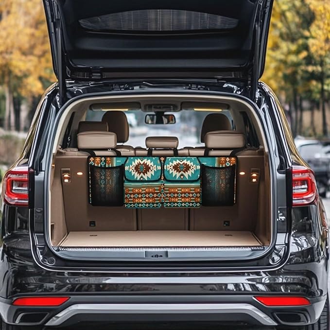 Navajo Aztec Tribal Car Trunk Organizer Ethnic Style Waterproof Backseat Hanging Organizer Multipurpose Cargo Accessory,Frees Trunk Floor