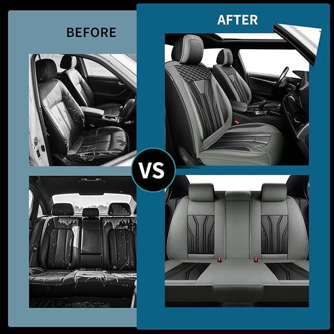 Fit Frontier Car Seat Covers Compatible with Nissan Frontier 2010-2025 2026 - Full Set Premium Leather， Waterproof Breathable， All-Weather Seat Cushion Protecto&Airbag Compatible （Gray & Black