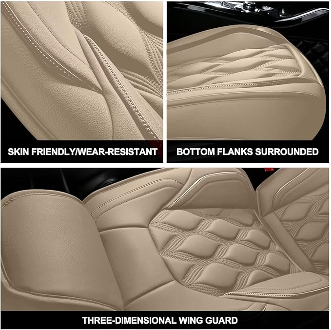 AOMSAZTO Car Seat Covers,2 Front Seats Custom Fit for Jeep Liberty 2002-2012,Leather Car Seat Cover Seat Cushion Protector,Airbag Compatible Waterproof Beige