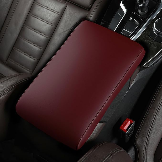 Car Armrest Cover Pad for Tesla Model 3 Premium Leather Center Console Armrest Cushion Pad Anti-Scratch Waterproof Auto Interior Accessories Wine Red