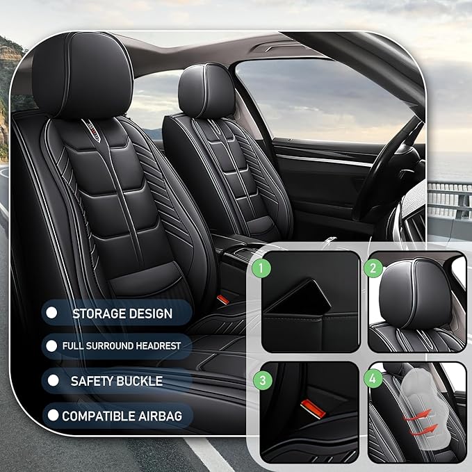 Leather Car Seat Covers Fit for Toyota Prius c 2012-2019, 5 Seater Car Seat Cover, Premium Waterproof, Scratch Resistant Car Interior Accessories (Full Set Black)