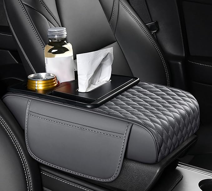 Car Armrest Center Console Cover for Subaru XV/Subaru Crosstrek (GP) 1.Gen 2012 2013 2014 2015 2016 2017, Center Console Pad with Cup Holder, Multifunctional Armrest Cushion,D Grey