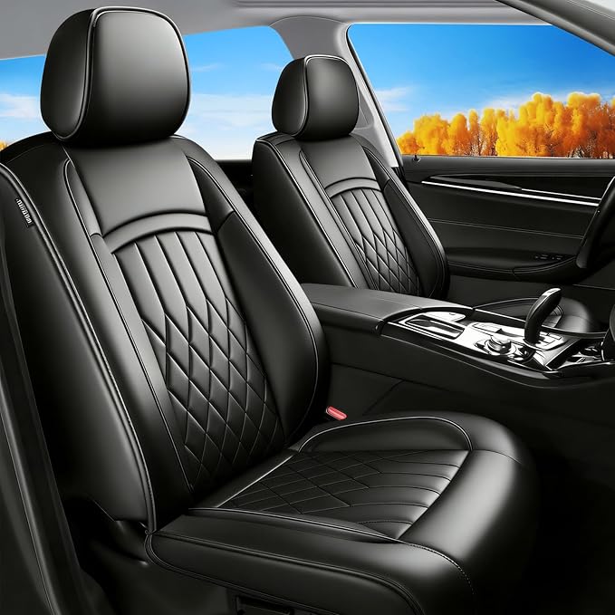 Fit Elantra Car Seat Covers for Hyundai Elantra 2017-2025 2026 - Premium Leather, Waterproof, All-Weather, Airbag Compatible, Anti-Slip, Breathable, Seat Protectors, Full Set, Black