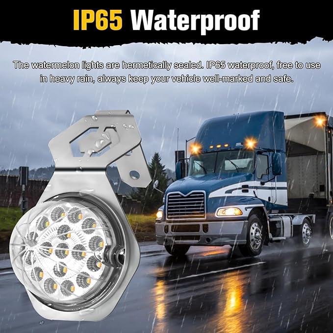 2PCS 17 LED Watermelon Lights with Stainless Steel Bracket, Dual Revolution Turn Marker Light Amber to Purple with Mounting Plate for Freightliner Kenworth Peterbilt Trailer Heavy Truck