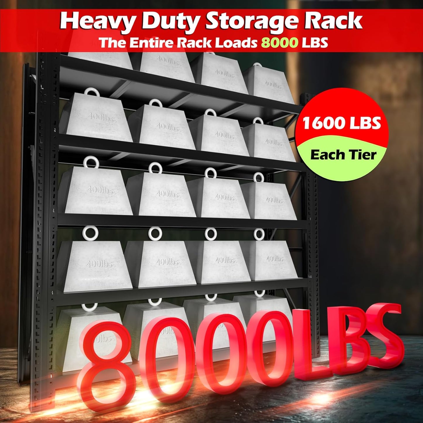 Garage Shelving Heavy Duty - 236" W Extra Large Metal Shelving Units and Storage for 24000lbs, 5 Tier Adjustable Basement Storage Industrial Shelves Pallet Racking Organizer (236" W x 98.4" H)