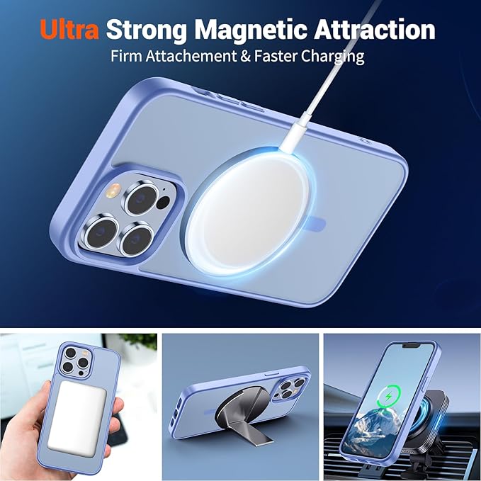 SUPFINE Magnetic for iPhone 13 Pro Max Case (Compatible with MagSafe) (Military Grade Drop Protection) Slim Translucent Matte Shockproof Phone Cover,Blue Purple