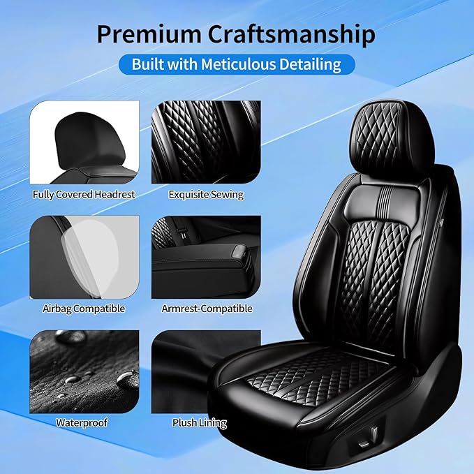 Fit Sonic Car Seat Covers (Front Pair) for Select Chevrolet/Chevy Sonic 2012-2020 - Premium Full Coverage Leather, Airbag Compatible, Waterproof & All Weather Seat Cushion Protector, Black
