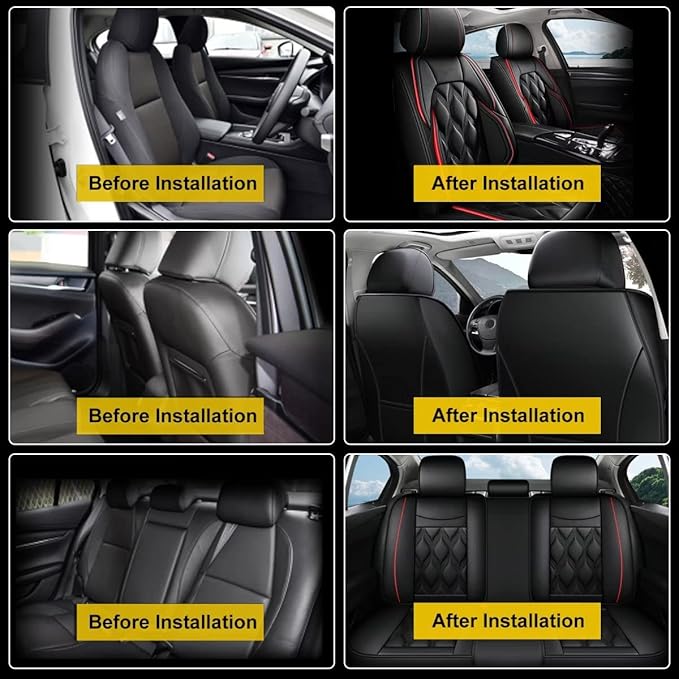 AOMSAZTO Car Seat Covers,Full Set 5 Seats Custom Fit for Jeep Compass 2018-2026,Leather Car Seat Cover Seat Cushion Protector,Airbag Compatible Waterproof Black