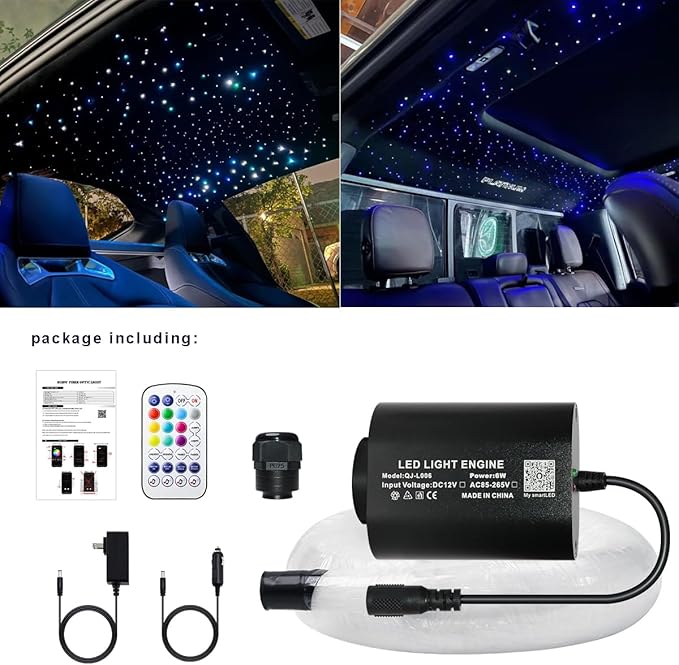 AZIMOM Mini 6W 500pcs Twinkle Fiber Optic Starlight Headliner Kit for Car Home 0.03in 13.1ft End Glow Fiber Strands Sound-Activated APP& Remote Control Starlight Engine